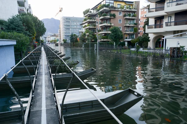 Inundation of lake Maggiore at Locarno — Stock Photo, Image