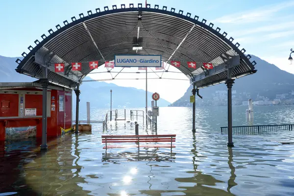 The inundation of lake Lugano — Stock Photo, Image