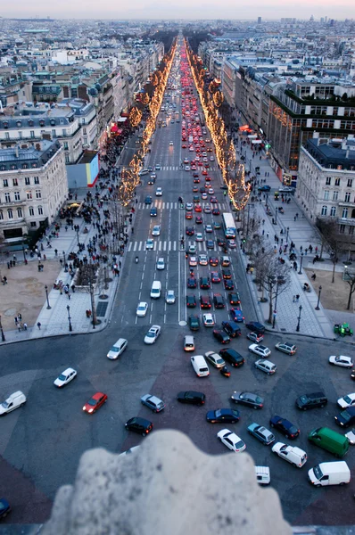 Západ slunce na Champ Elysee na Paříž — Stock fotografie