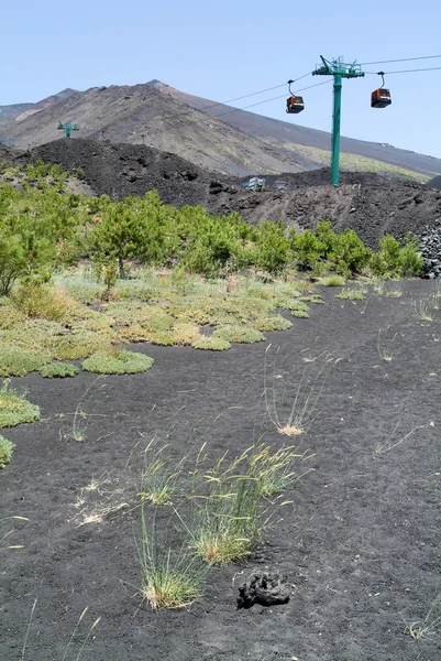 在西西里岛上的埃特纳火山索道设 — 图库照片