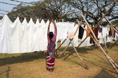 Bayan keten bir çamaşır makinası Yayilim