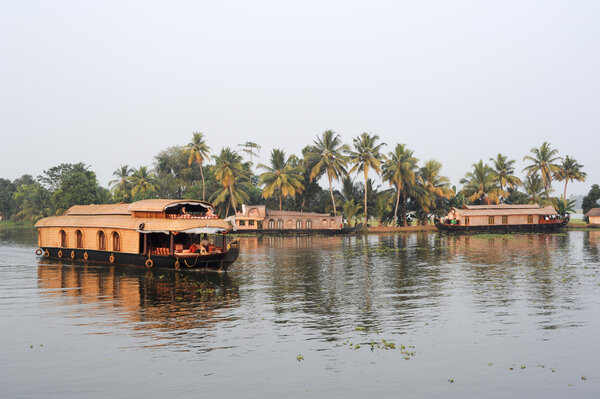 Traditional Indian houseboat cruising near Alleppey