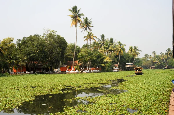 Boten varen op een kanaal van de backwaters in de buurt van Alleppey — Stockfoto