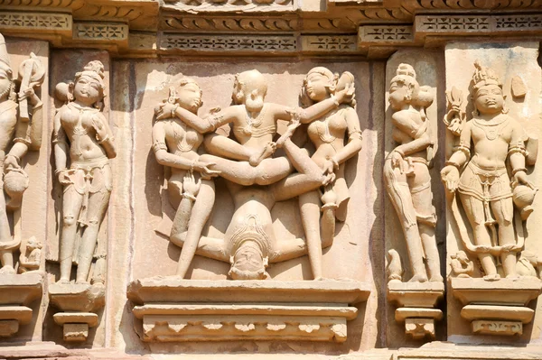 Detail der Kunstwerke in den Khajuraho-Tempeln — Stockfoto