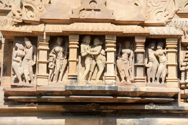 Detail kresby na chrámů Khajuraho — Stock fotografie
