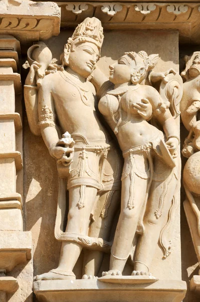 Detalj av konstverk på Khajuraho tempel — Stockfoto