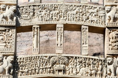 Büyük Budist Stupa Sanchi, Hindistan kapıda detay