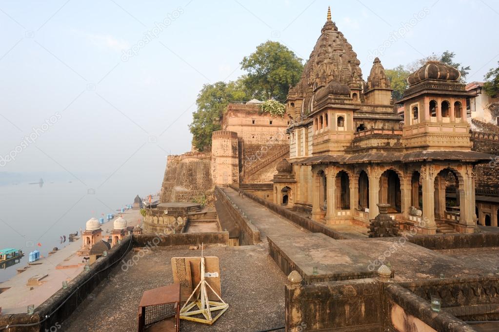 Temple palace of Maheshwar on India