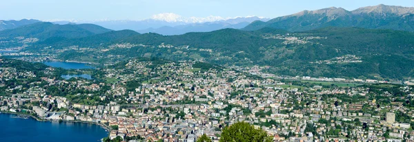 Panorama of the Gulf of Lugano from Mount Bre — Stock Photo, Image