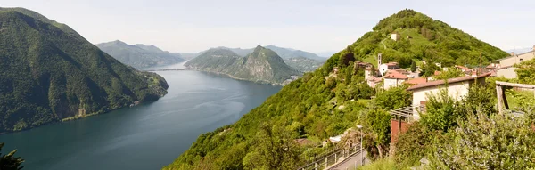 Panorama of the Gulf of Lugano from Mount Bre — Stock Photo, Image