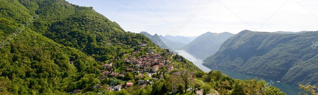 Panorama at the village of Bre over lake Lugano