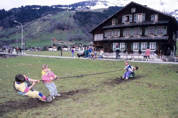 Children during a competition of tug — Stok fotoğraf