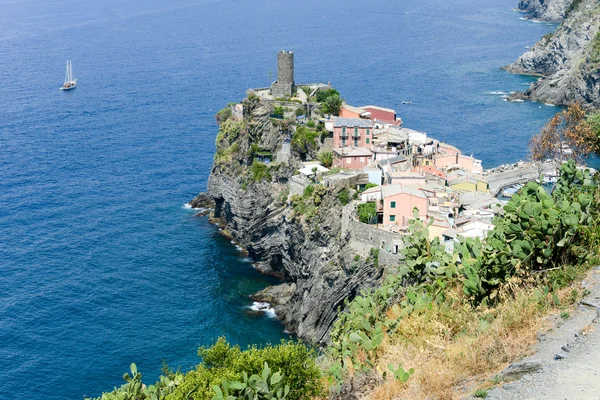 Malerischer Blick auf bunte Dorf Vernazza und Meeresküste — Stockfoto