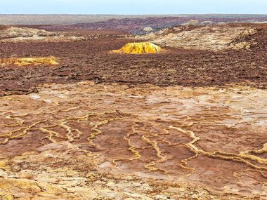 Etiyopya 'daki Danakil Depresyonunda Dallol bölgesinde asit göletleri