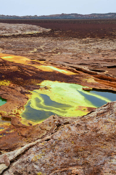 Acid ponds in Dallol site in the Danakil Depression in Ethiopia