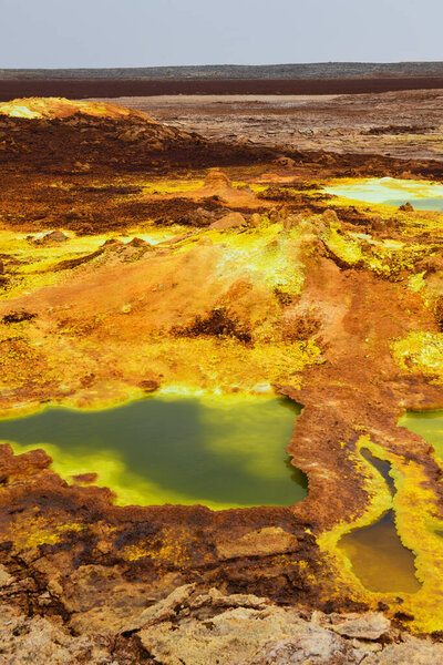 Acid ponds in Dallol site in the Danakil Depression in Ethiopia