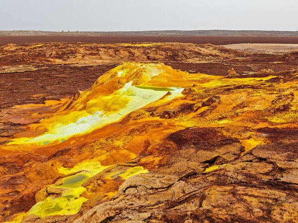 Acid ponds in Dallol site in the Danakil Depression in Ethiopia