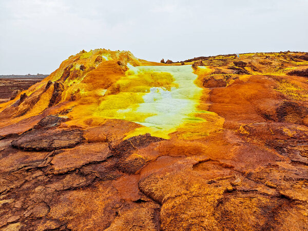 Acid ponds in Dallol site in the Danakil Depression in Ethiopia