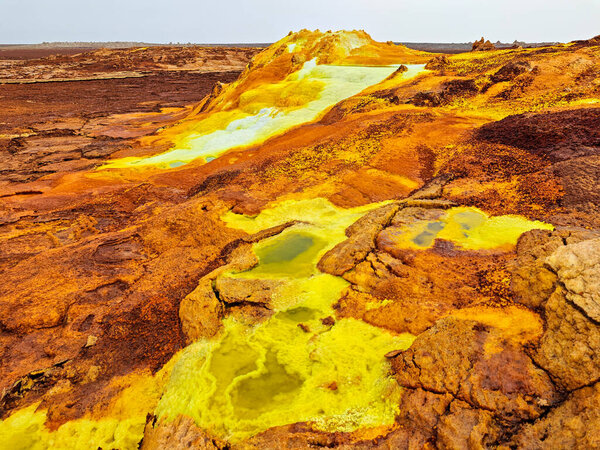 Acid ponds in Dallol site in the Danakil Depression in Ethiopia