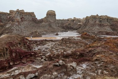 Etiyopya 'daki Danakil depresyonundaki tuz kanyonunun oluşumuna bakın