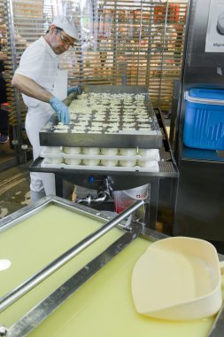 Engelberg adlı bir gösteri süt peynir hazırlama Cheesemaker