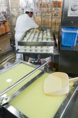 Engelberg adlı bir gösteri süt peynir hazırlama Cheesemaker