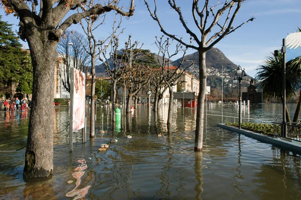 The inundation of lake Lugano — Stock Photo, Image