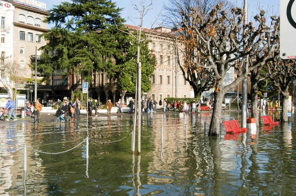 The inundation of lake Lugano — Stock Photo, Image