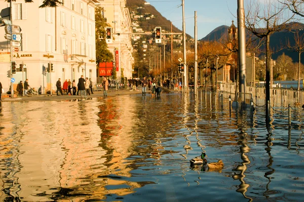 The inundation of lake Lugano — Stock Photo, Image