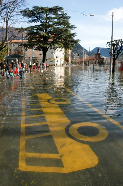 The inundation of lake Lugano — Stock Photo, Image