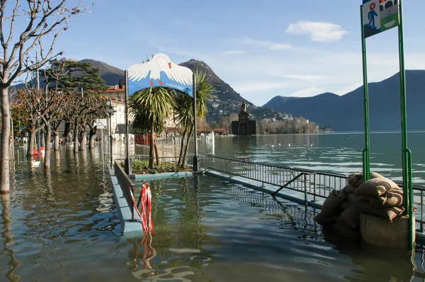 The inundation of lake Lugano — Stock Photo, Image