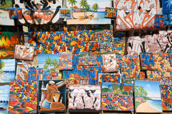 paintings of a market at Santo Domingo on Dominican Republic