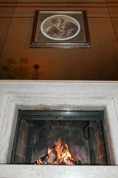 Fire burning in a fireplace — Stock Photo, Image