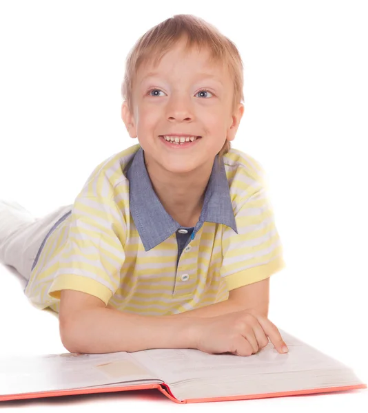 Boy having fun reading book — Stock Photo, Image