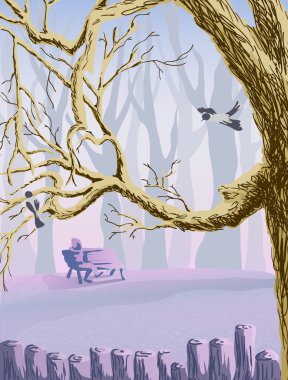 ağaçlar tezgah ve magpies leylak, yatay