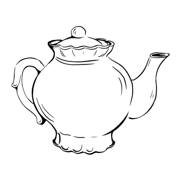 Vector sketch of teapot, outline — Stock Vector