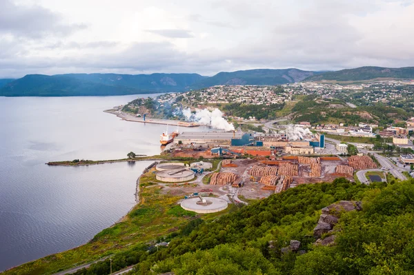 Vista de la fábrica de pulpa y papel en Corner Brook, Newfoundlan — Foto de Stock