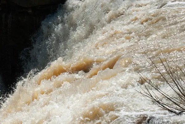 Rápidos precipitados de cascada fangosa con rama . — Foto de Stock