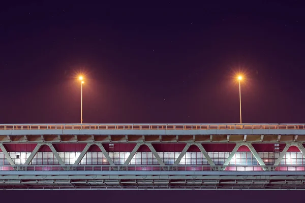 Night Rapid Transit Bridge Lighting Minimalistic Light Copy Space Two — Stock Photo, Image