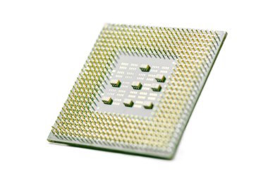 İşlemci, merkezi işlemci ünitesi, izole edilmiş arka plan. Bilgisayar için ana elektronik devre. Sığ DOF