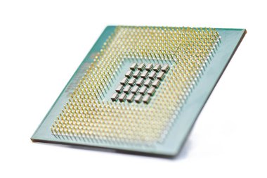 İşlemci, merkezi işlemci ünitesi, izole edilmiş arka plan. Bilgisayar için ana elektronik devre. Sığ DOF