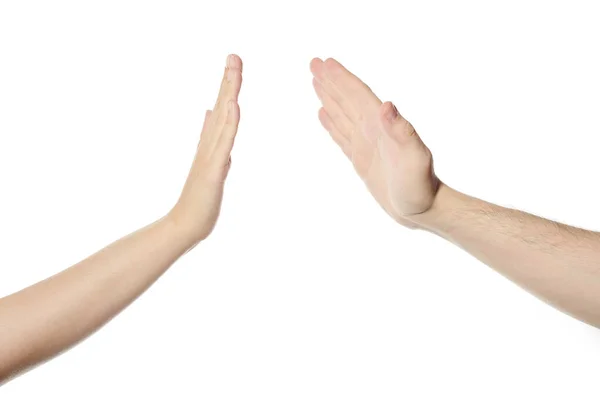 Δώσε Πέντε Χέρια Χειρονομία Λευκό Απομονωμένο Φόντο Χαστούκια Αντρών Και — Φωτογραφία Αρχείου