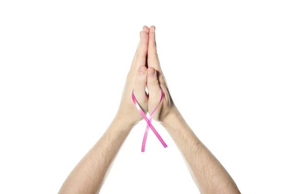 Rosa Medvetandeband Handen Symbol För Bröstcancer Symbolism För National Breast — Stockfoto