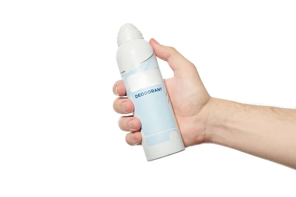 Deo Der Hand Muster Antitranspirant Sprühflasche Auf Weißem Isolierten Hintergrund — Stockfoto