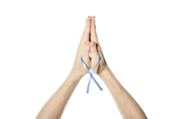 Blue Awareness Ribbon Hand Symbol Men Health Childhood Cancer Child — Stock Photo, Image