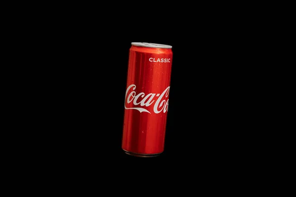 Kaliningrad Russia March 2021 Coca Cola Can Background Hitam Botol — Stok Foto