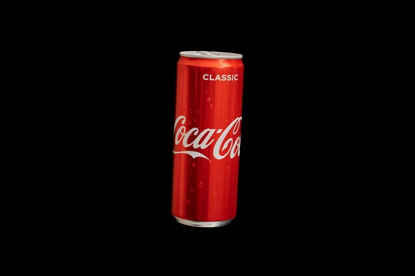 Kaliningrad Russia March 2021 Coca Cola Can Background Hitam Botol — Stok Foto