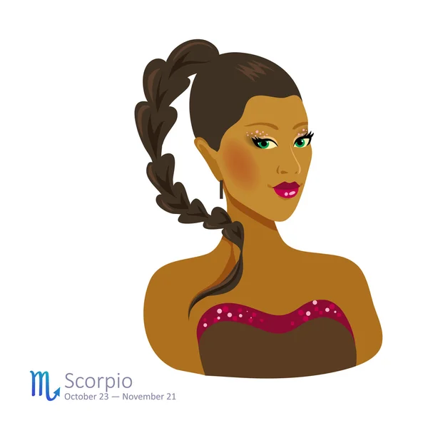 Dziewczyna o brązowych włosach - Skorpion. — Wektor stockowy