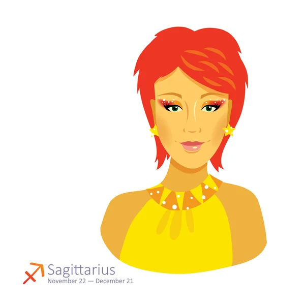 Beautiful girl with red hair - sagittarius — Stock Vector