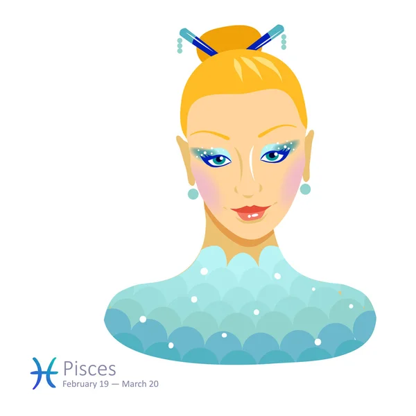 Beautiful girl with bun - pisces. — Stock Vector